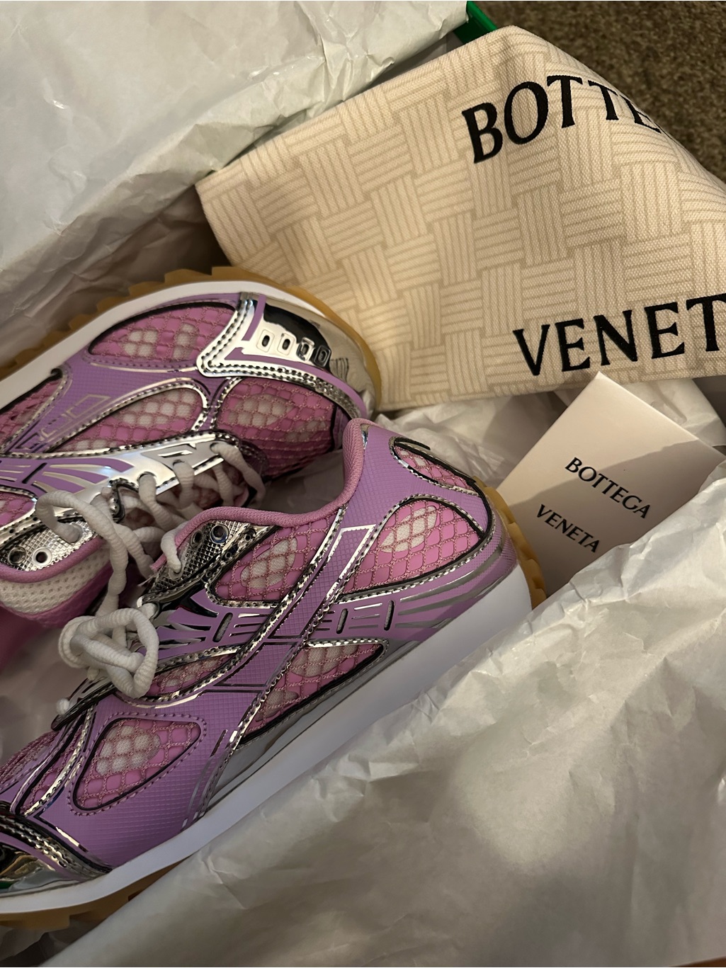 Bottega Veneta Pink Lilac And Silver Women’s Mesh Runner Sneakers